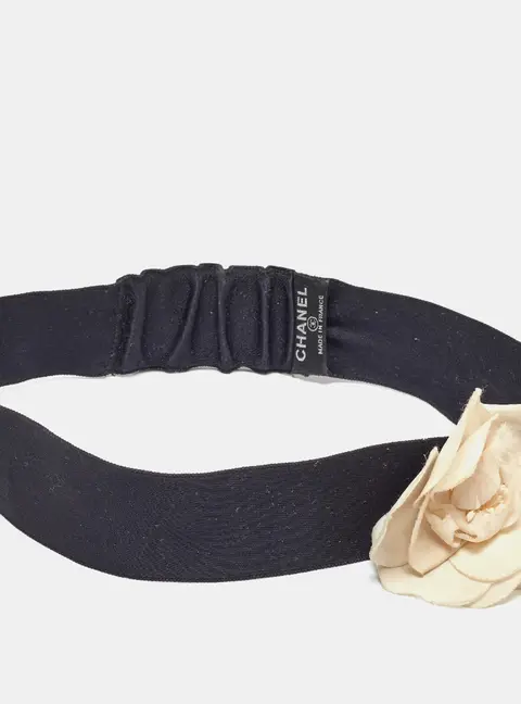 Chanel Black Satin Camellia Detail Headband