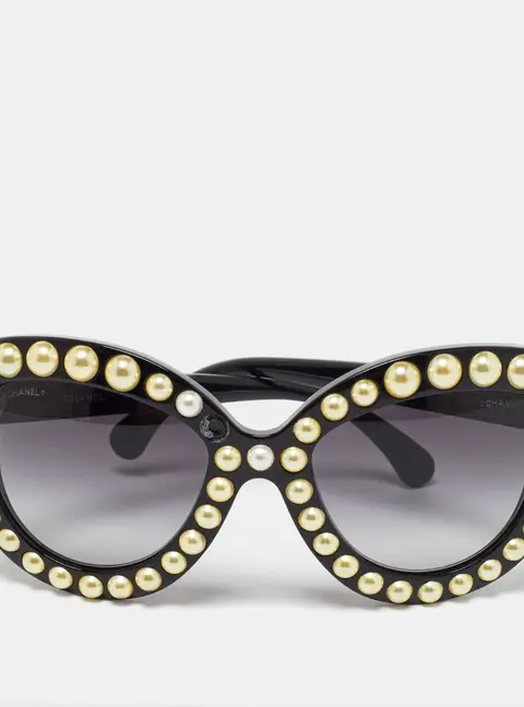 Chanel Black/Grey Gradient 71095 Faux Pearl Cat-Eye Sunglasses