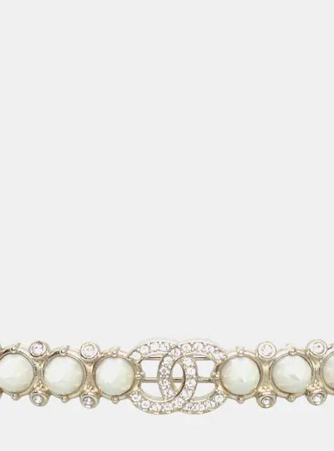 Chanel CC Pearl Crystal Gold Tone Metal Women's Hair Clip
