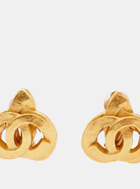 Chanel CC Heart Gold Tone Clip On Earrings