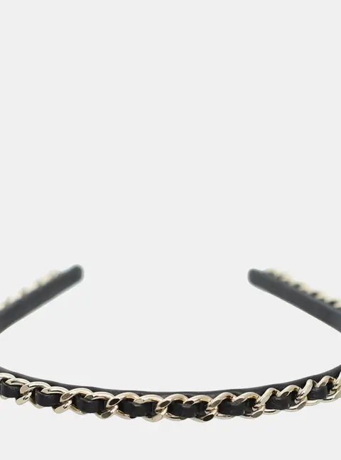 Chanel Black & Silver Leather and Metal CC Classic Chain Headband