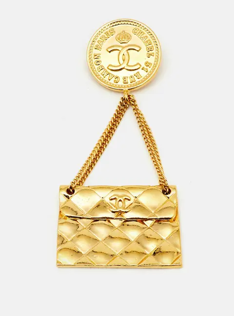 Chanel Hanging Flap Bag Motif Gold Tone Pin Brooch