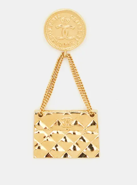 Chanel Hanging Flap Bag Motif Gold Tone Pin Brooch