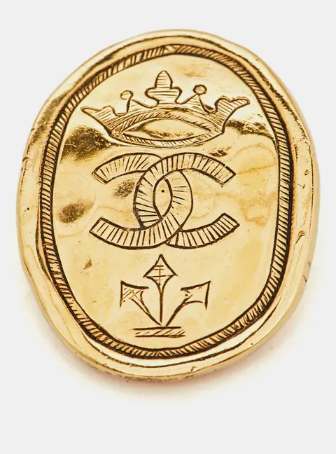 Chanel CC Crown Motif Gold Tone Pin Brooch