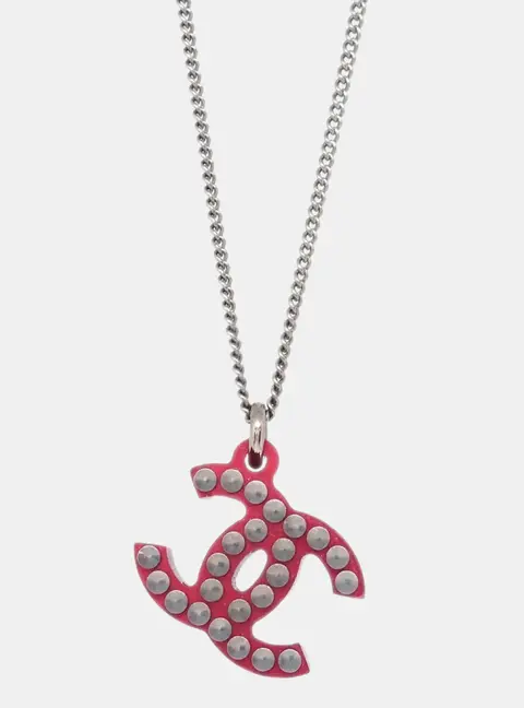 Chanel CC 05P Silver Plated Acrylic Women's Pendant Necklace