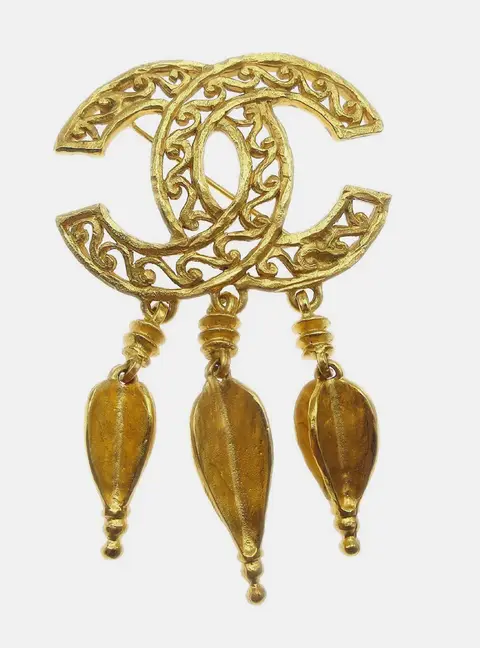 Chanel 95A Cut -Out CC Gold Plated Women's Brooch
