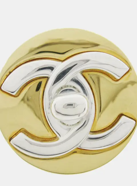 Chanel Medallion Turnlock Brooch Gold Silver Plated Metal Women's Accessory
