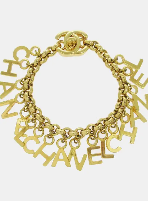 Chanel Vintage 1996 24k Gold Plated Multi -Letter Turnlock Women's Bracelet