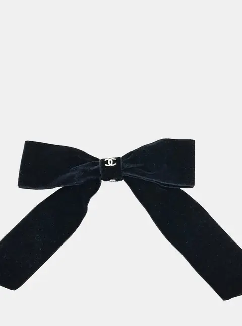 Chanel Black velvet ribbon hairpin
