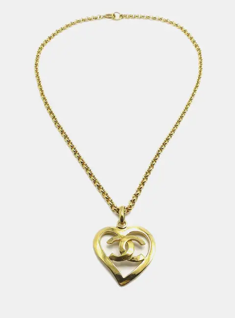 Chanel Heart Chain Pendant Necklace Gold