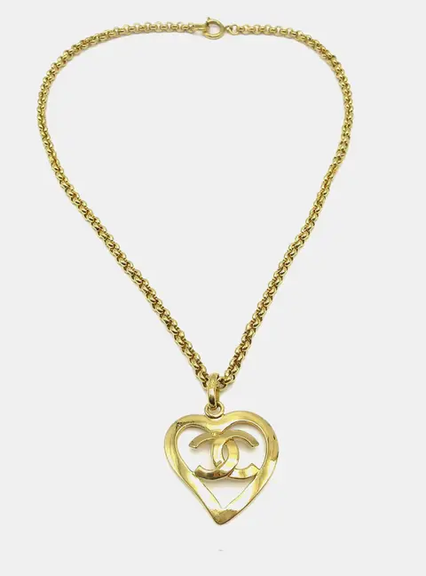 Chanel Heart Chain Pendant Necklace Gold
