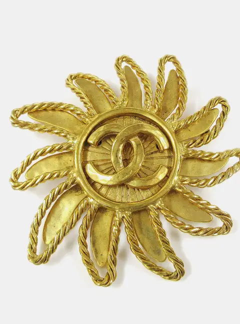 Chanel 1994 Fall 94A Gold Plated Sunburst CC Logo Brooch