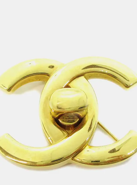Chanel Vintage CC Turnlock Gold Plated Brass Women's Brooch
