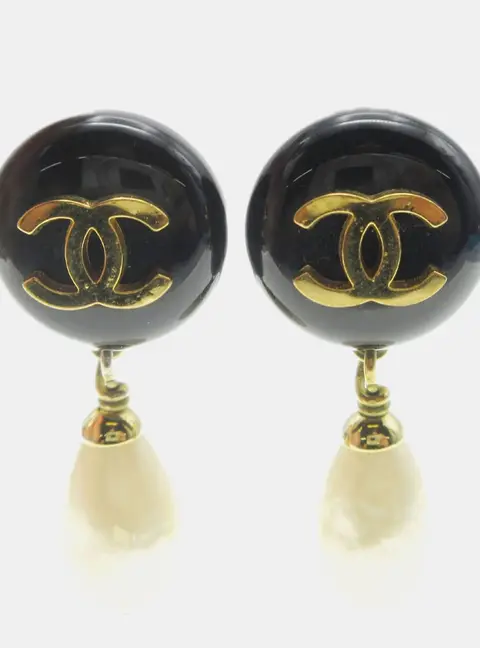 Chanel Vintage CC Round Resin Faux Pearl Drop Women's Clip On Earrings