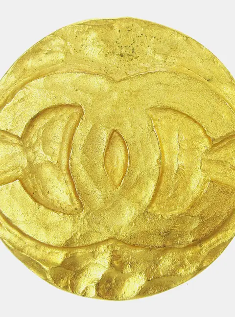 Chanel Vintage 1994 CC Medallion Hammered Gold Plated Women's Brooch