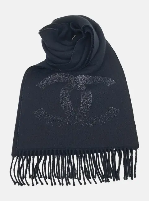 Chanel Glitter CC Black Wool Women's Scarf