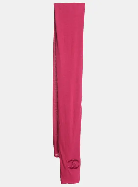 Chanel Pink CC Embroidered Cashmere and Modal Knit Scarf
