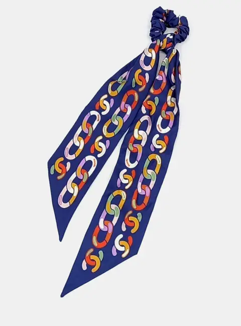 Chanel Multicolor/Purple Silk Hair Scrunchie Scarf