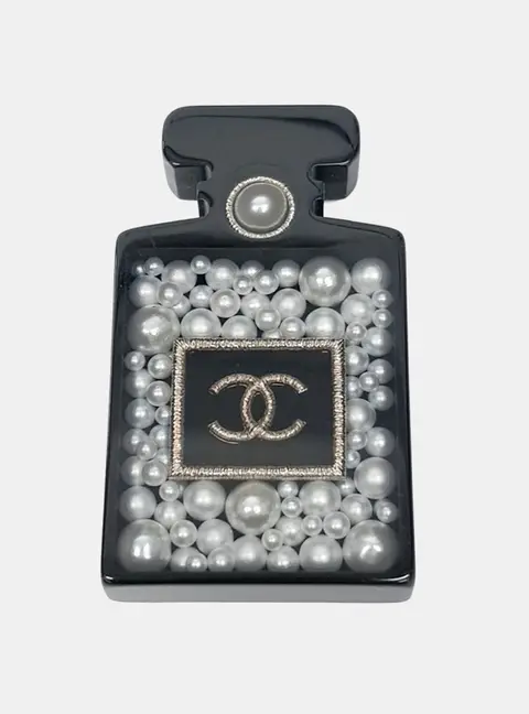 Chanel Resin And Faux Pearl Perfume Bottle Pin Brooch