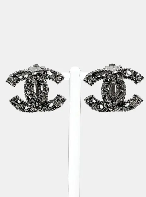 Chanel Silver Logo Earrings