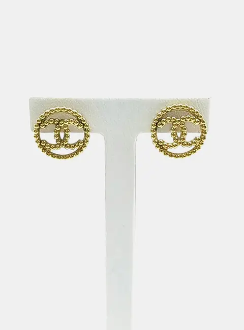 Chanel Gold Plated Metal logo earrings