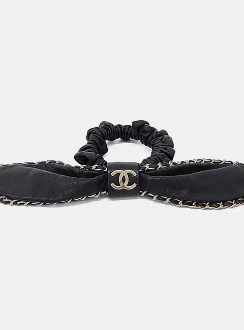 Chanel Black Leather hair scrunchie