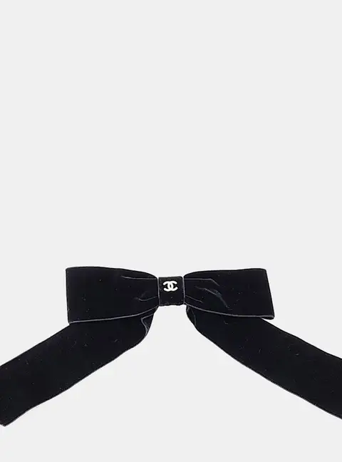 Chanel Black velvet ribbon hairpin