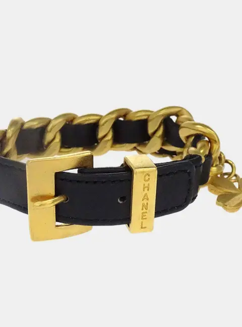 Chanel Clover Black Gold-Plated Metal Bracelet