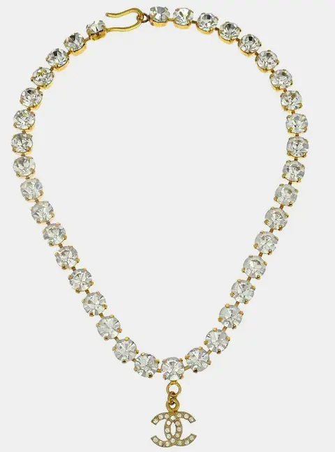 Chanel CC Chain Pendant Gold Rhinestone Necklace