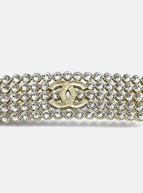 Chanel Gold Tone Metal and Crystals CC Hairpin