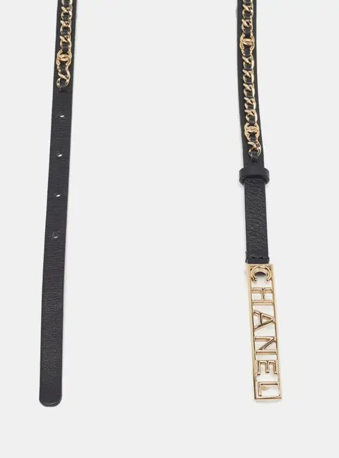 Chanel Logo Chain 80CM Slim Black Leather