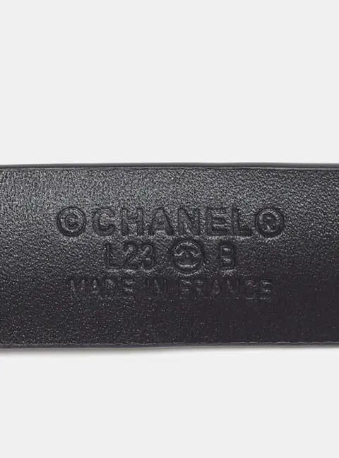 Chanel Logo Pearl Embellished 75CM Slim Black Leather
