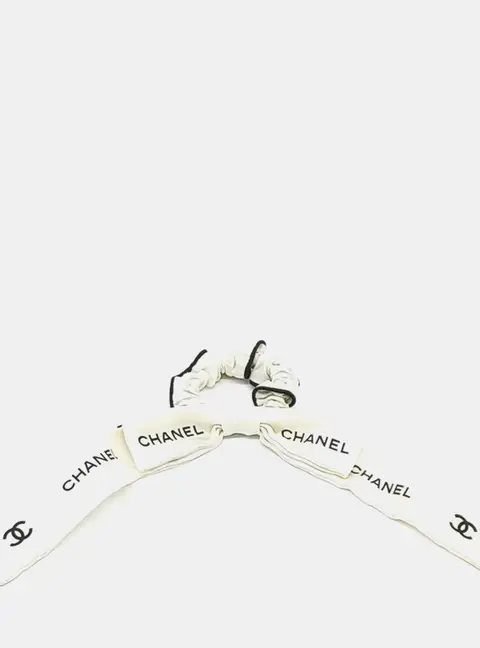 Chanel Silk White Black Hair Scrunchie