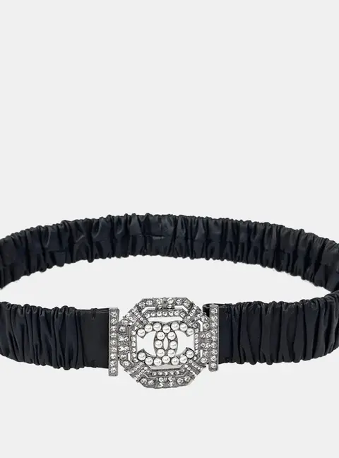 Chanel CC Black Leather, Rhinestone Belt