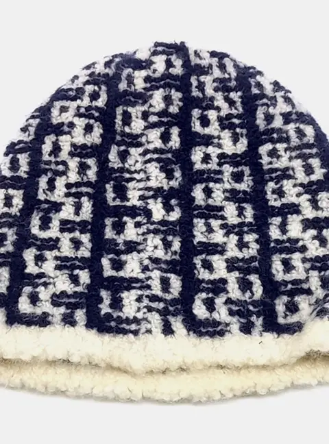 Chanel Cashmere Navy Blue & White Beanie
