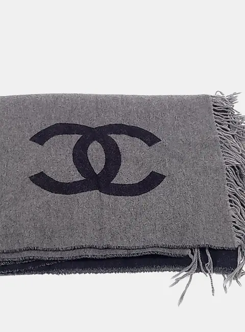 Chanel Black/Grey Cashmere Wool Blanket