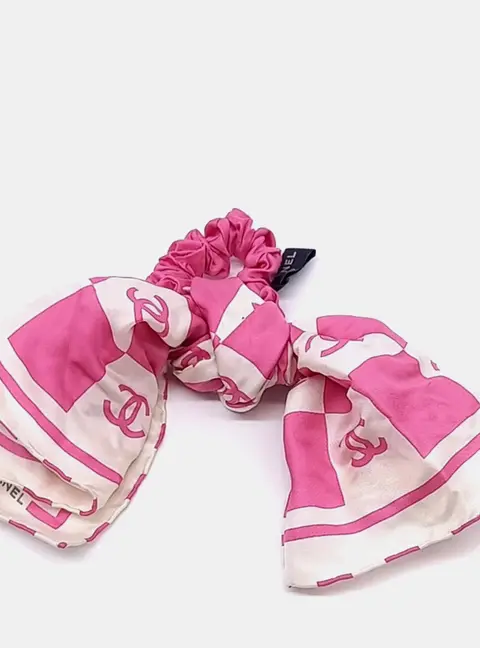 Chanel Silk Pink/Ivory Hair Scrunchie