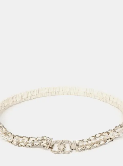 Chanel CC Logo Leather Banding Belt SHW