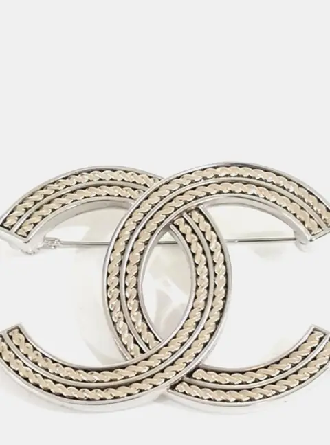 Chanel CC Logo Silver Brooch