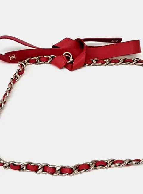 Chanel Red Leather Chain Belt SHW