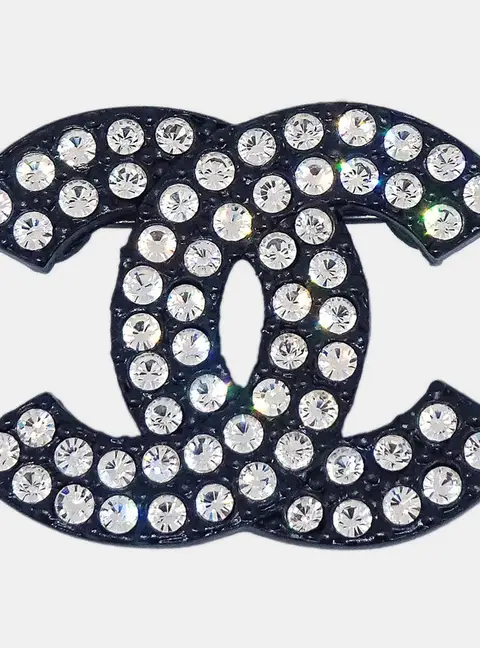 Chanel CC Brooch Pin Rhinestone Black