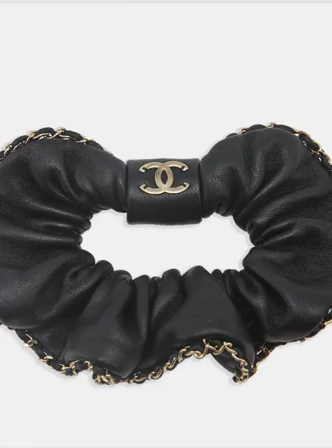 Chanel CC Leather Gold Tone Hair Grip