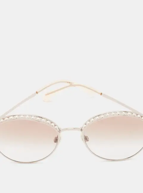 Chanel Brown/Silver Tone Gradient 4247-H Pearl Embellished Round Sunglasses