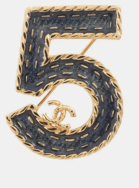 Chanel No.5 Gold-Tone Metal Blue Denim Enamel Brooch