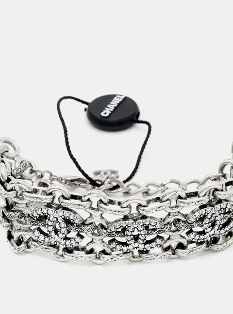 Chanel CC Crystals Silver Tone Bracelet
