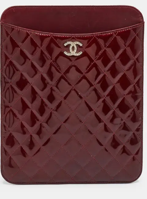 Chanel Brilliant Burgundy Quilted Patent Leather iPad Case