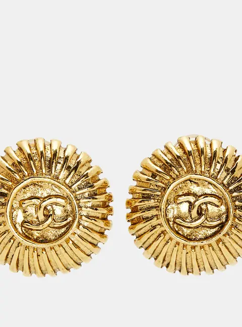 Chanel CC Gold Medallion Gold Tone Earrings