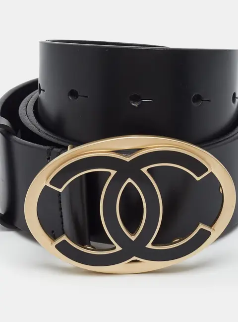 Chanel CC Oval 90CM Buckle Belt Black Leather