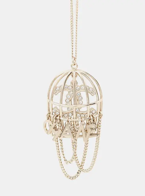 Chanel Birdcage Necklace Cc Logo Gold Metal Rhinestone