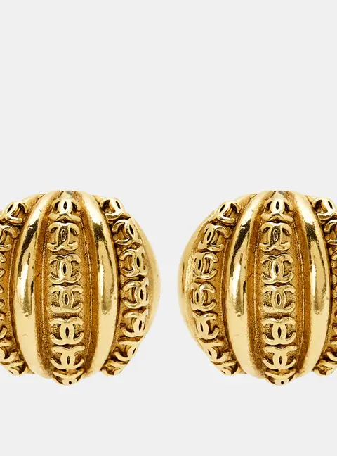 Chanel CC Gold Tone Clip On Earrings